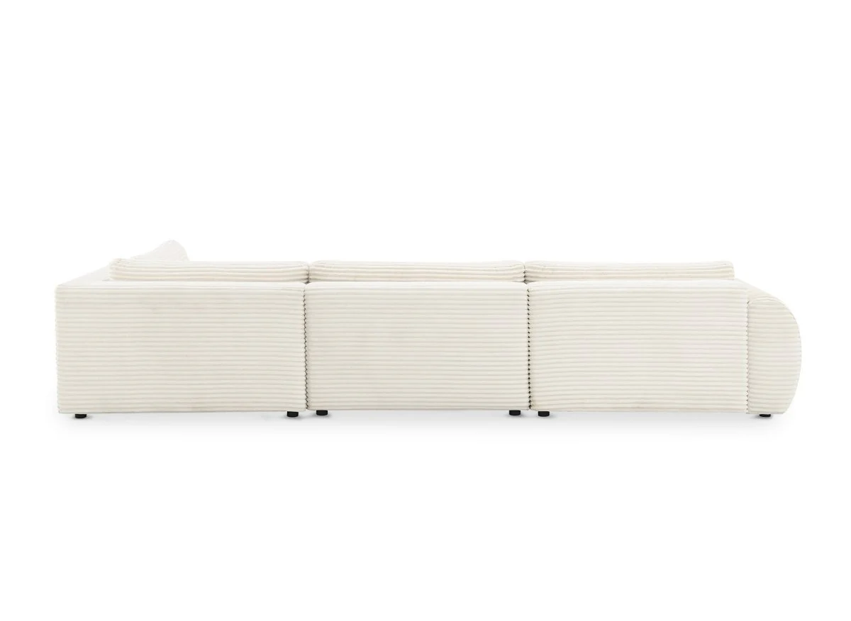 Canapé panoramique convertible avec coffre en velours gros côtelé beige TILDA - Angle droit - Image 8