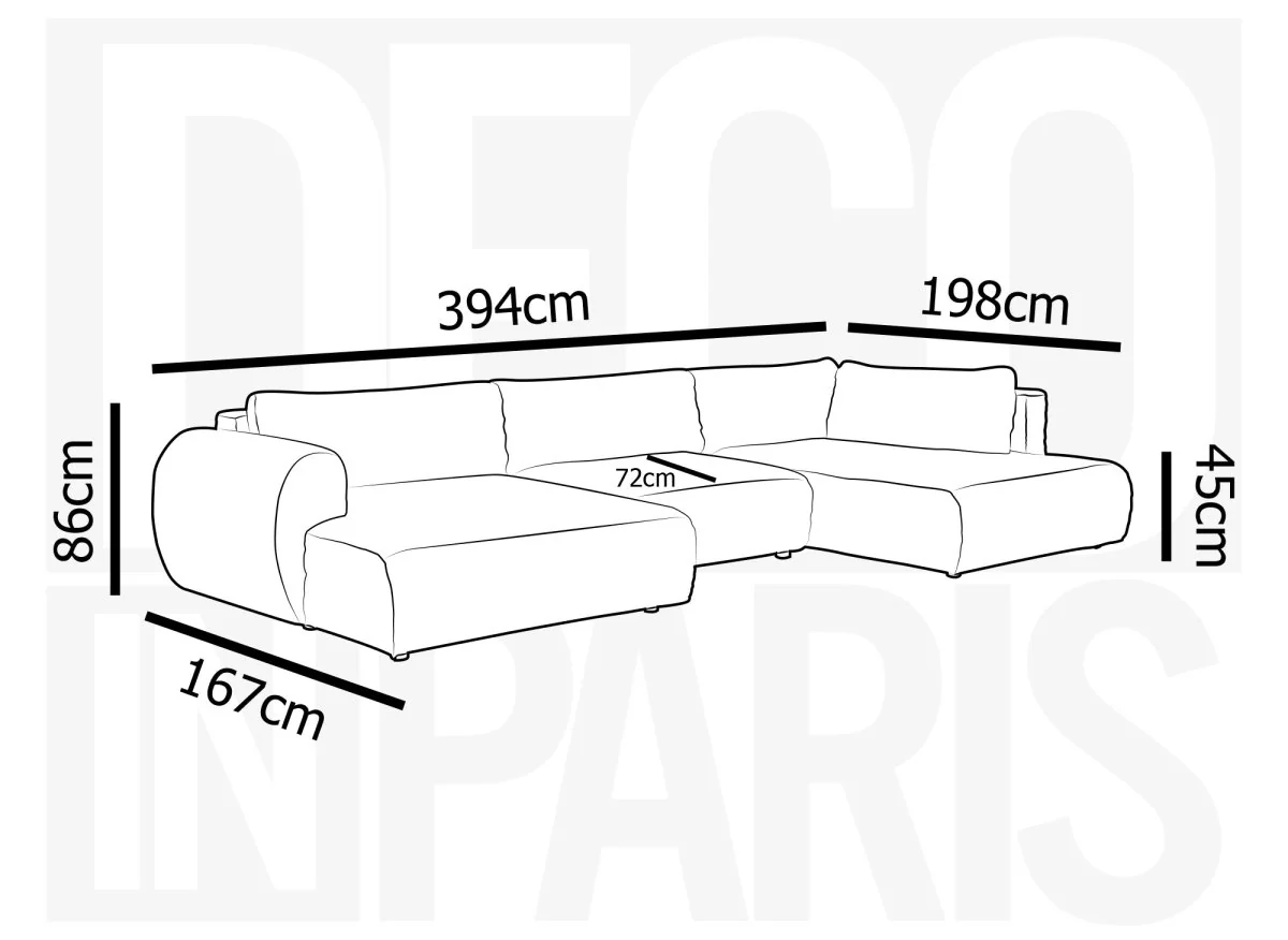 Canapé panoramique convertible avec coffre en velours gros côtelé beige TILDA - Angle droit - Image 15