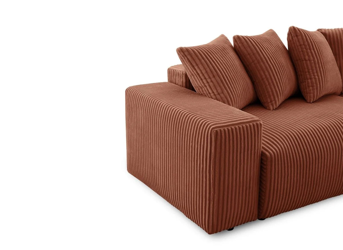 Canapé panoramique réversible convertible avec coffre en velours côtelé épais terracotta NOELIA - Image 11