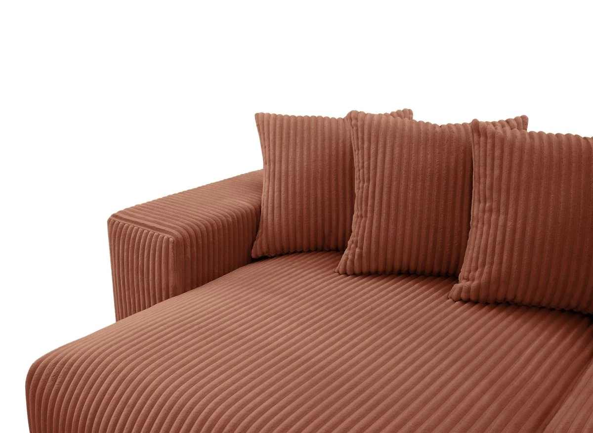 Canapé panoramique réversible convertible avec coffre en velours côtelé épais terracotta NOELIA - Image 13