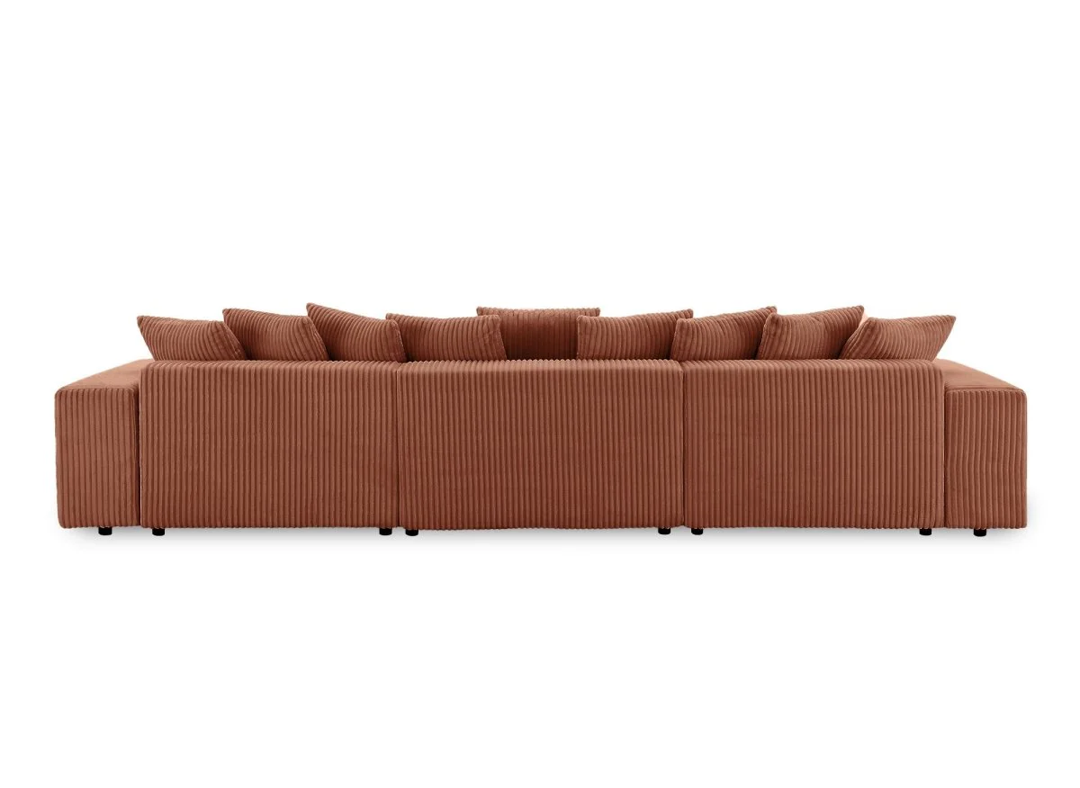 Canapé panoramique réversible convertible avec coffre en velours côtelé épais terracotta NOELIA - Image 8