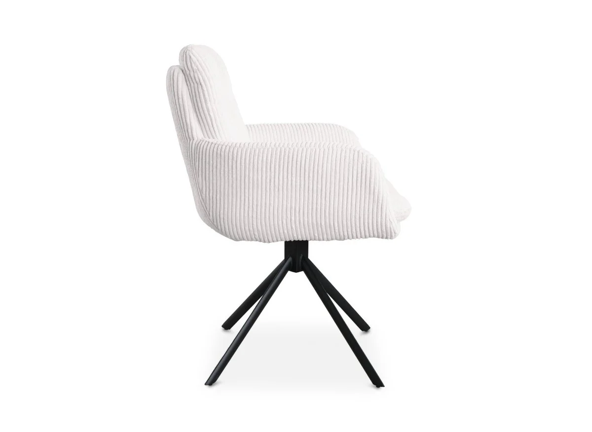 Chaise design avec accoudoirs en velours côtelé blanc écru LOLA - Image 5