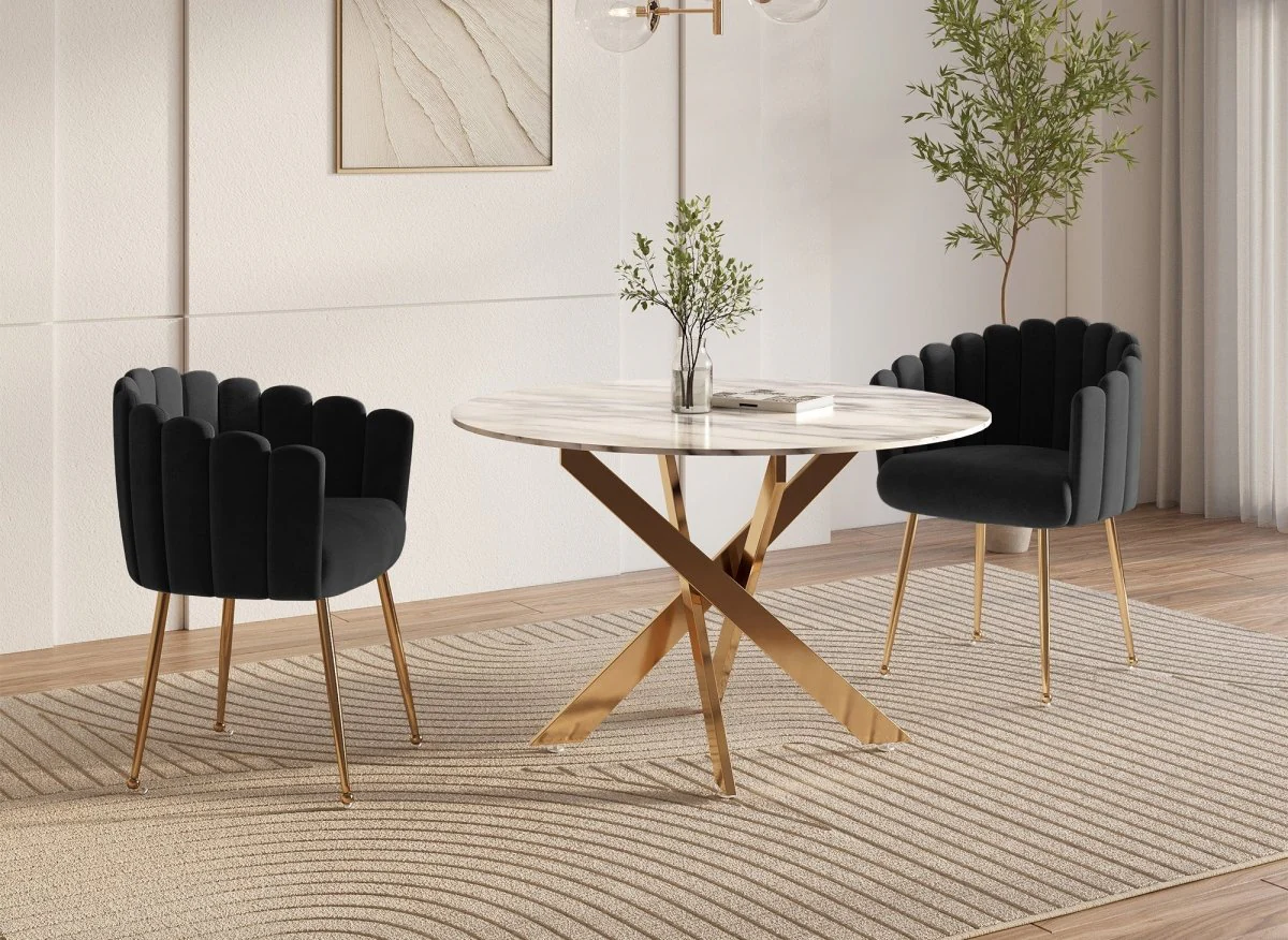 Chaise en velours noir pieds en métal doré HAYDEN - Image 2