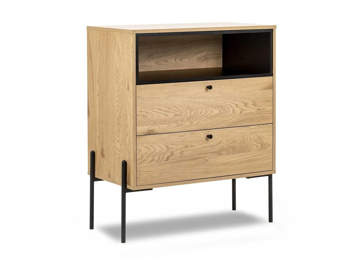 Commode 2 tiroirs en bois clair et métal noir SOHANE - Image 3