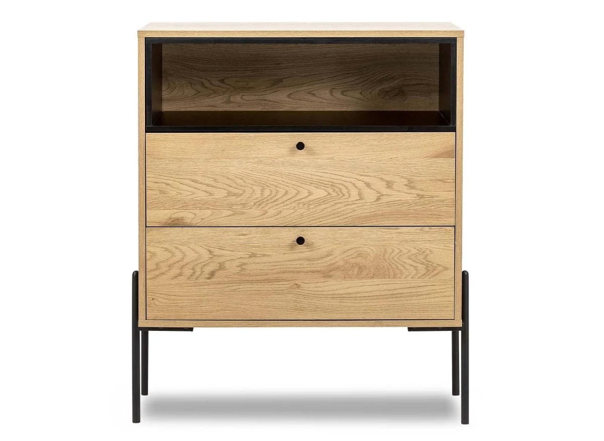 Commode 2 tiroirs en bois clair et métal noir SOHANE - Image 4