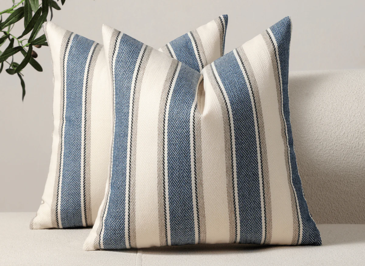 Coussin beige et bleu à rayures 45x45 cm RIVIERA