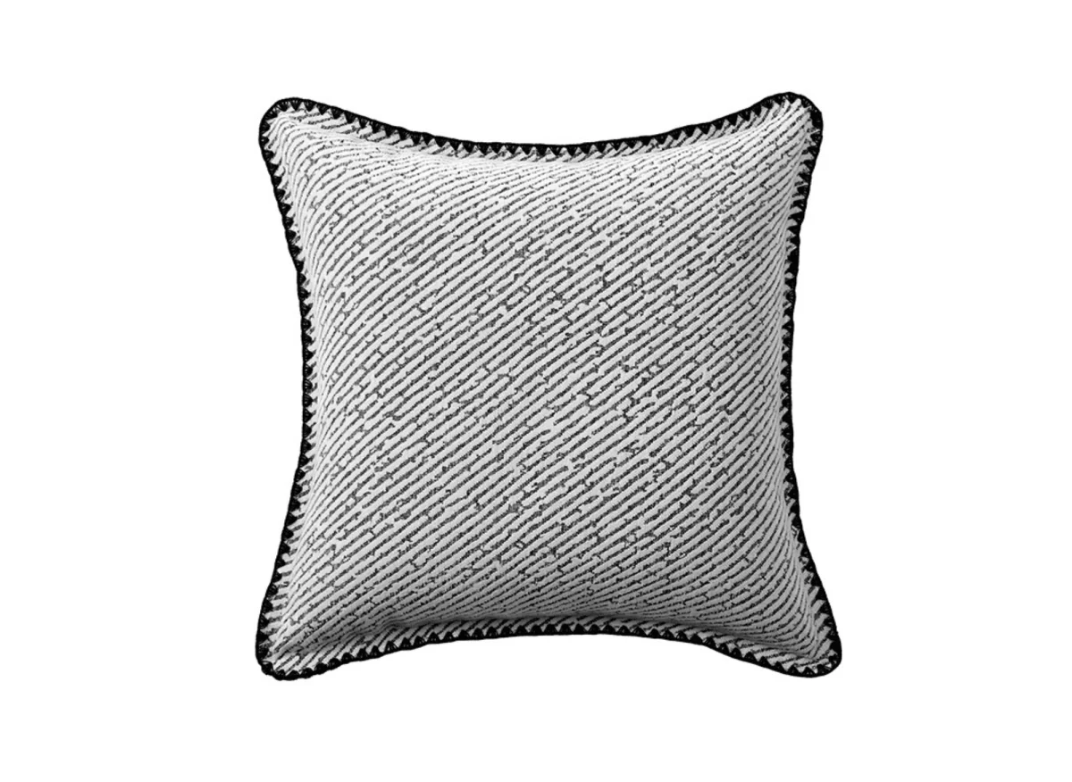 Coussin blanc à rayures et surpiqûres noires 45x45 cm ZIGGY - Image 3