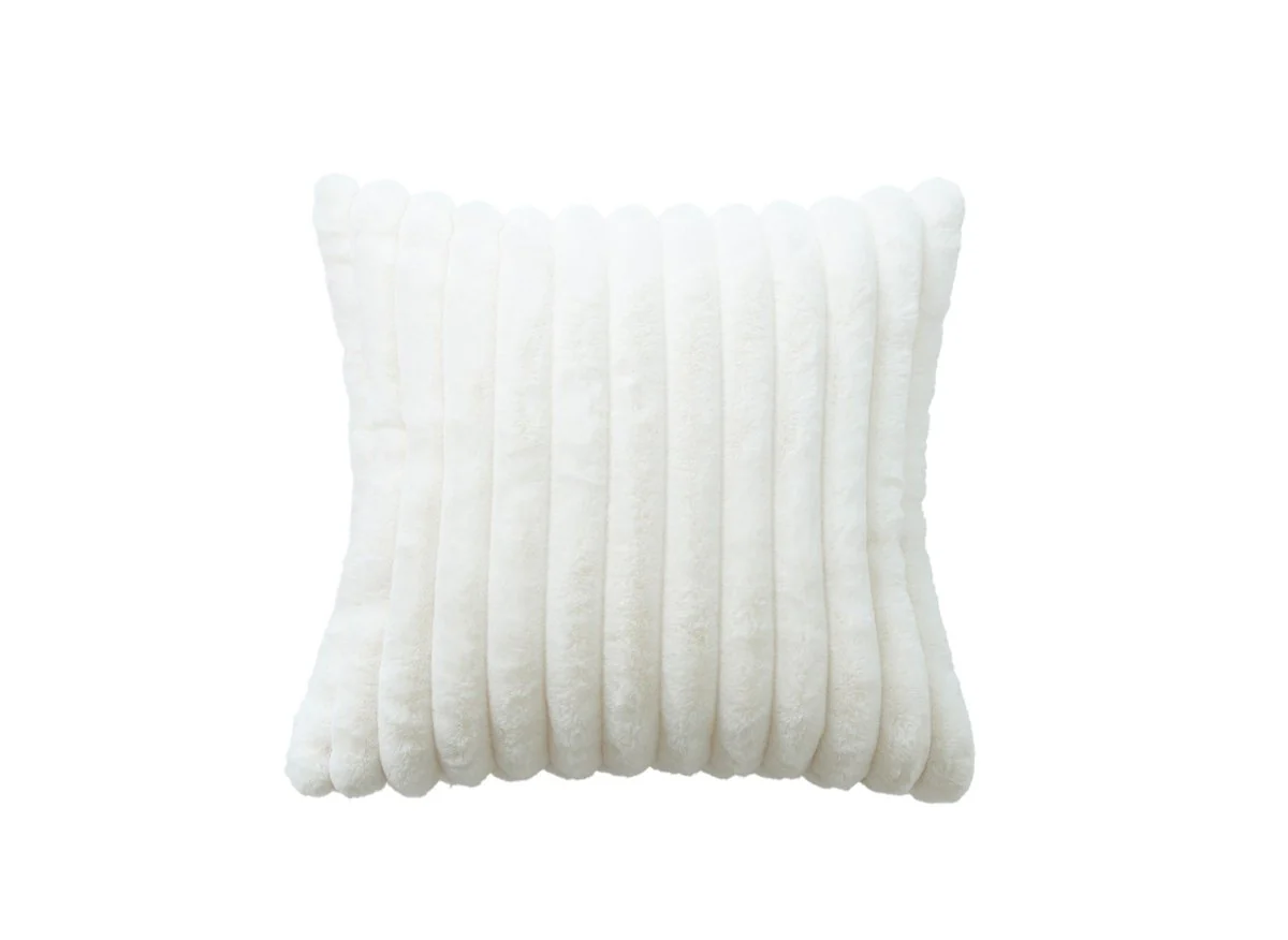 Coussin carré en velours côtelé effet fourrure blanc écru 45x45 cm URBAIN - Image 2