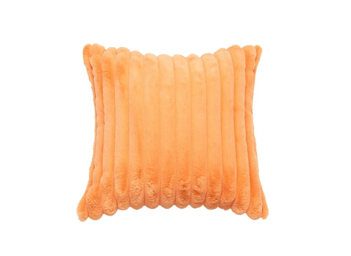 Coussin carré en velours côtelé effet fourrure orange 45x45 cm URBAIN - Image 2