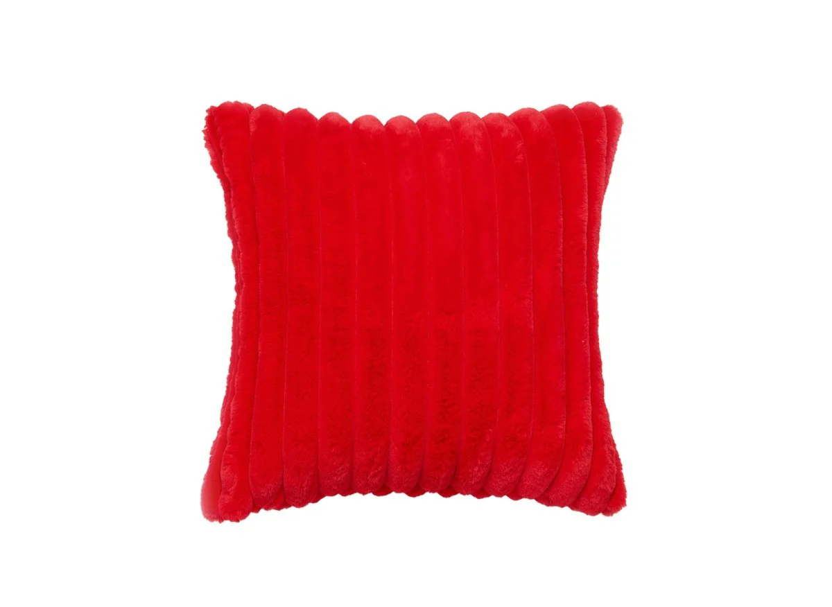 Coussin carré en velours côtelé effet fourrure rouge 45x45 cm URBAIN - Image 2