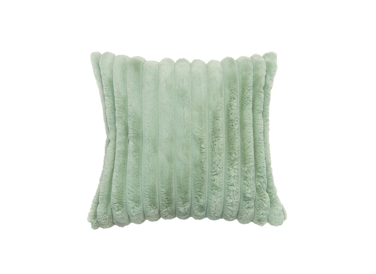 Coussin carré en velours côtelé effet fourrure vert d'eau 45x45 cm URBAIN - Image 2