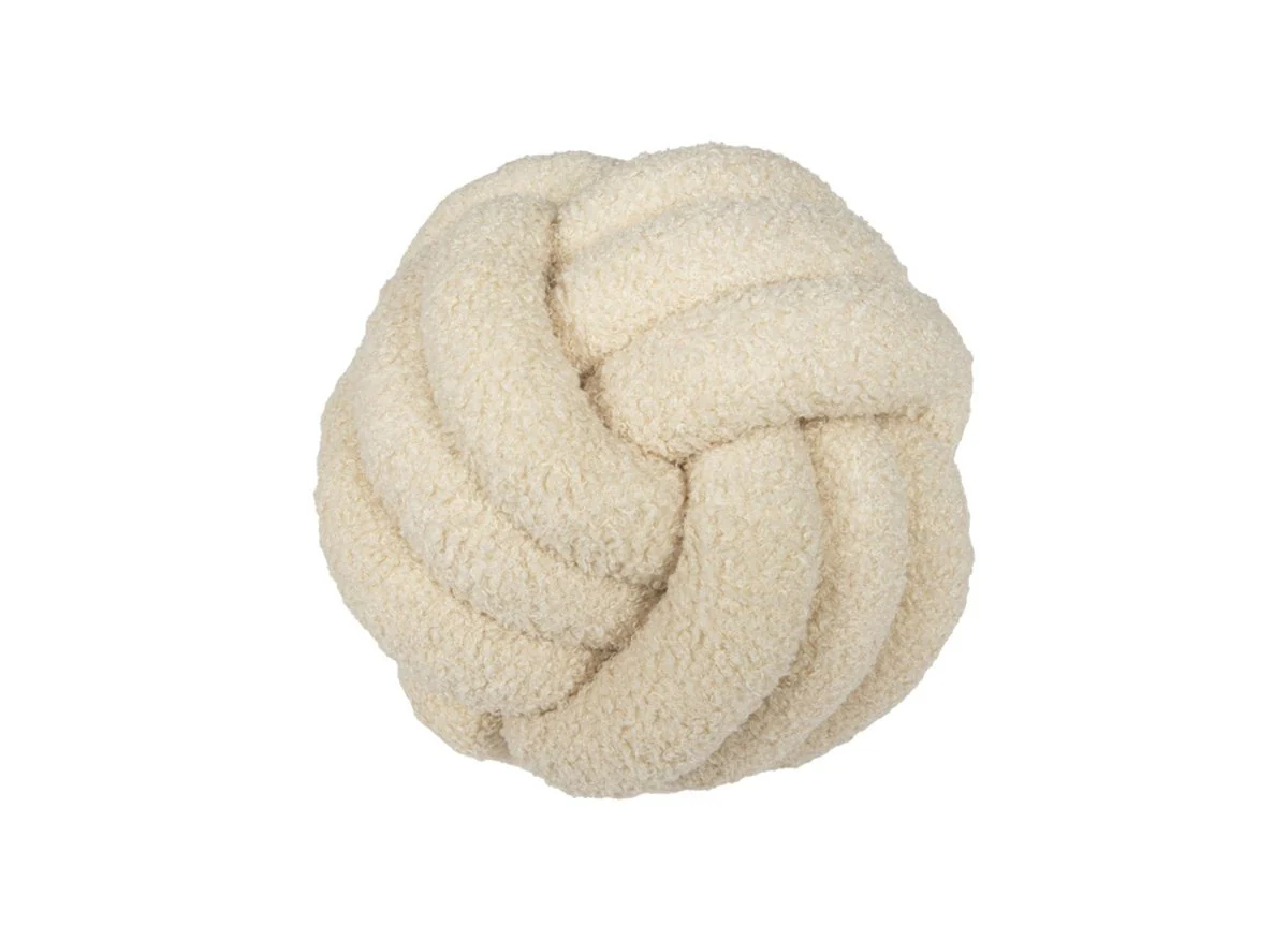 Coussin rond décoratif boule de nœud en effet peau de mouton beige NODUS - Image 2