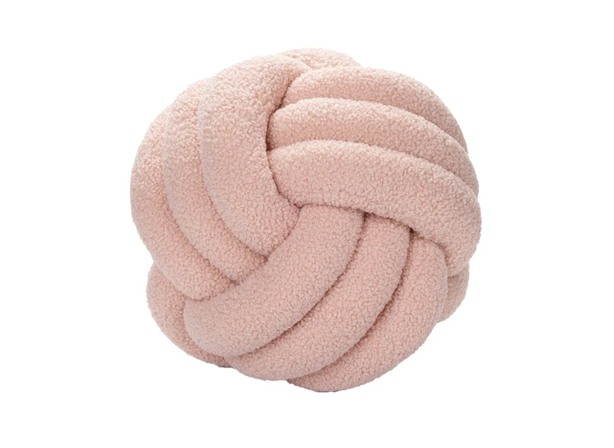 Coussin rond décoratif boule de nœud en effet peau de mouton rose NODUS - Image 2