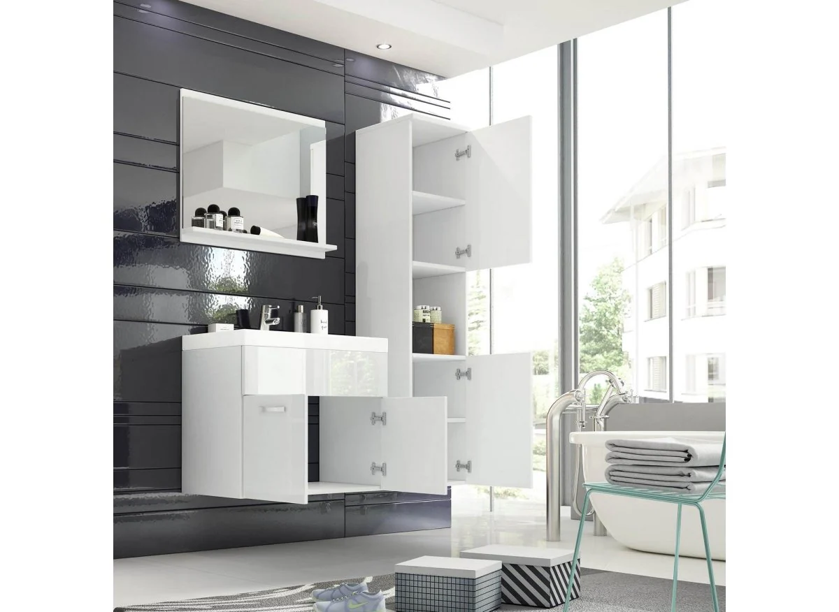 Ensemble meubles salle de bain design suspendu - Blanc laqué HARMONY - Image 6