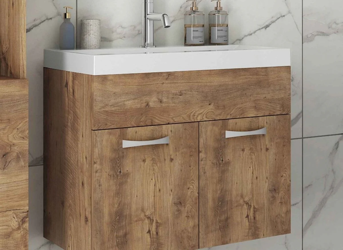 Ensemble meubles salle de bain design suspendu - Bois clair HARMONY - Image 3