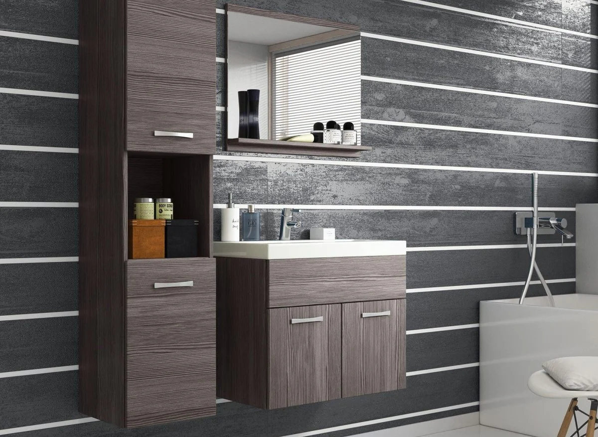 Ensemble meubles salle de bain design suspendu - Wengé HARMONY - Image 4