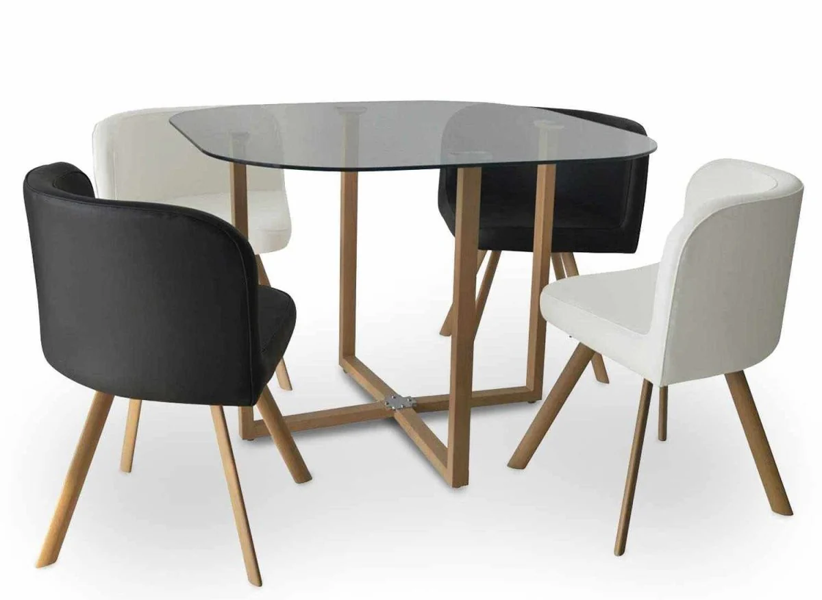 Ensemble table à manger en verre + 4 chaises noires et blanches FLEN - Image 5