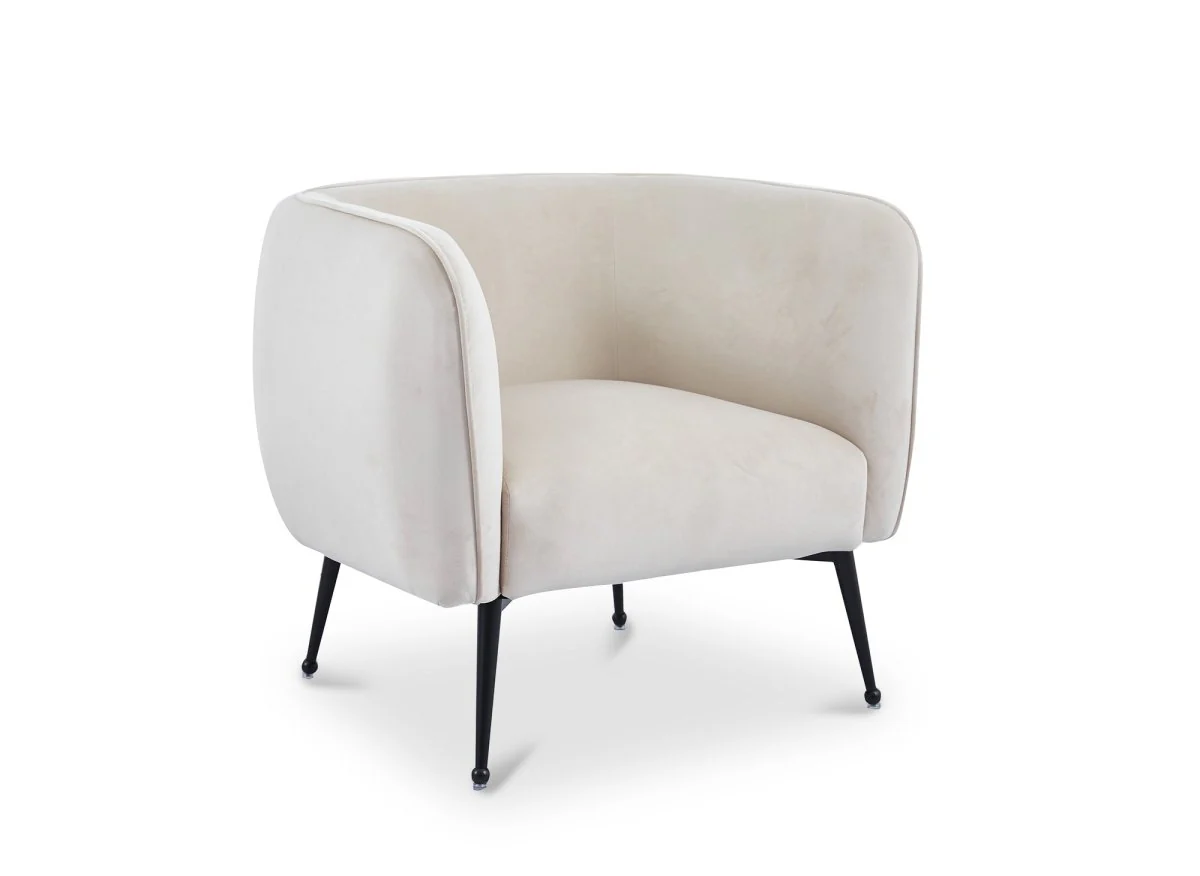 Fauteuil cabriolet en velours beige pieds noir PERRY - Image 2