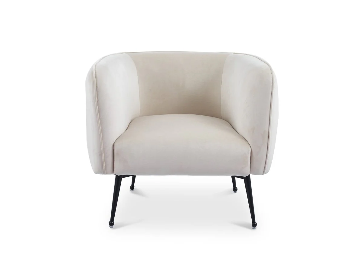 Fauteuil cabriolet en velours beige pieds noir PERRY - Image 3