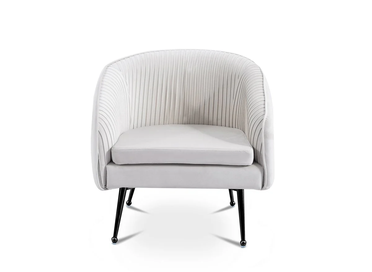 Fauteuil cabriolet en velours beige pieds noir TRECY - Image 4