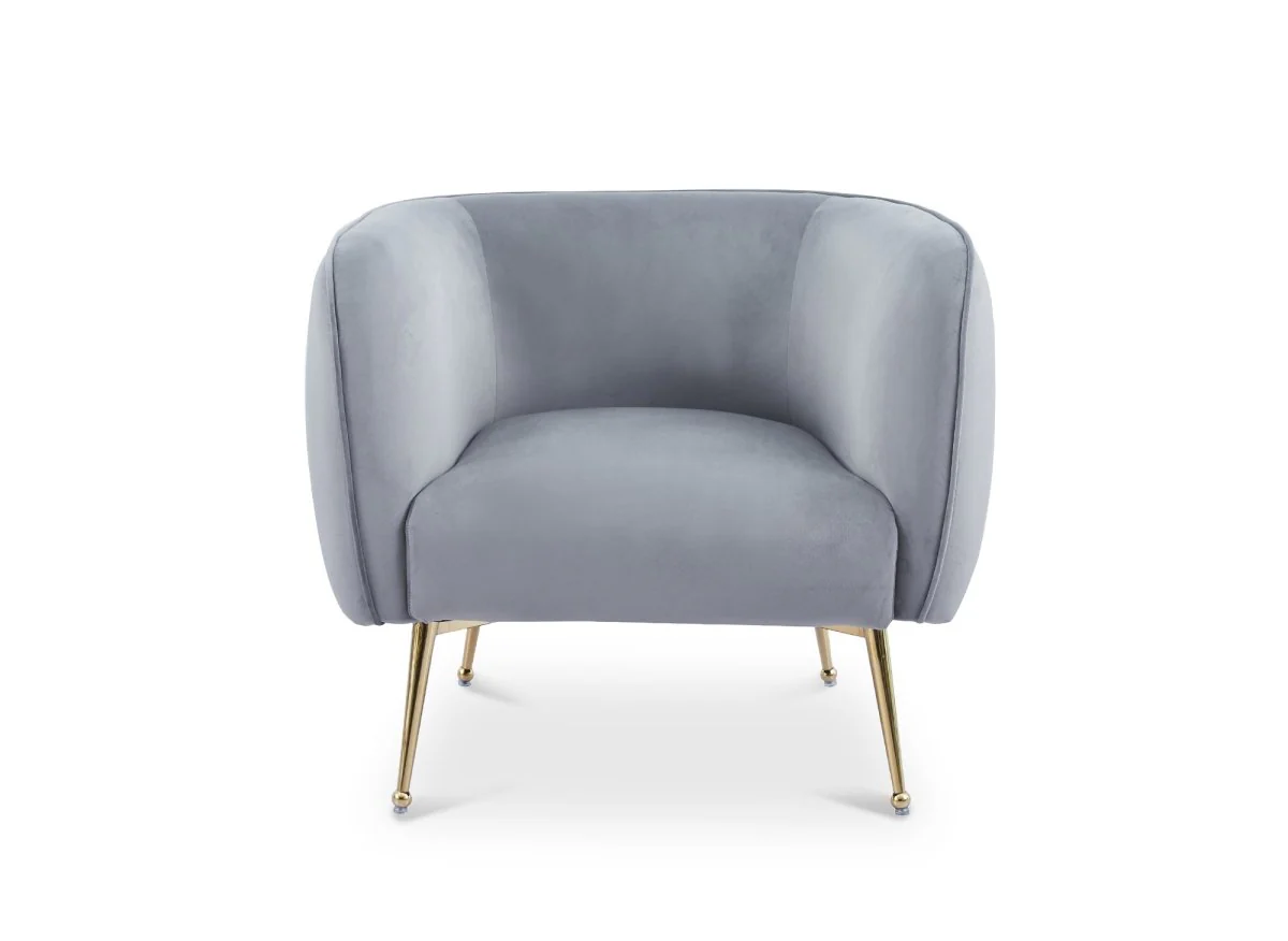 Fauteuil cabriolet en velours gris pieds doré PERRY - Image 3