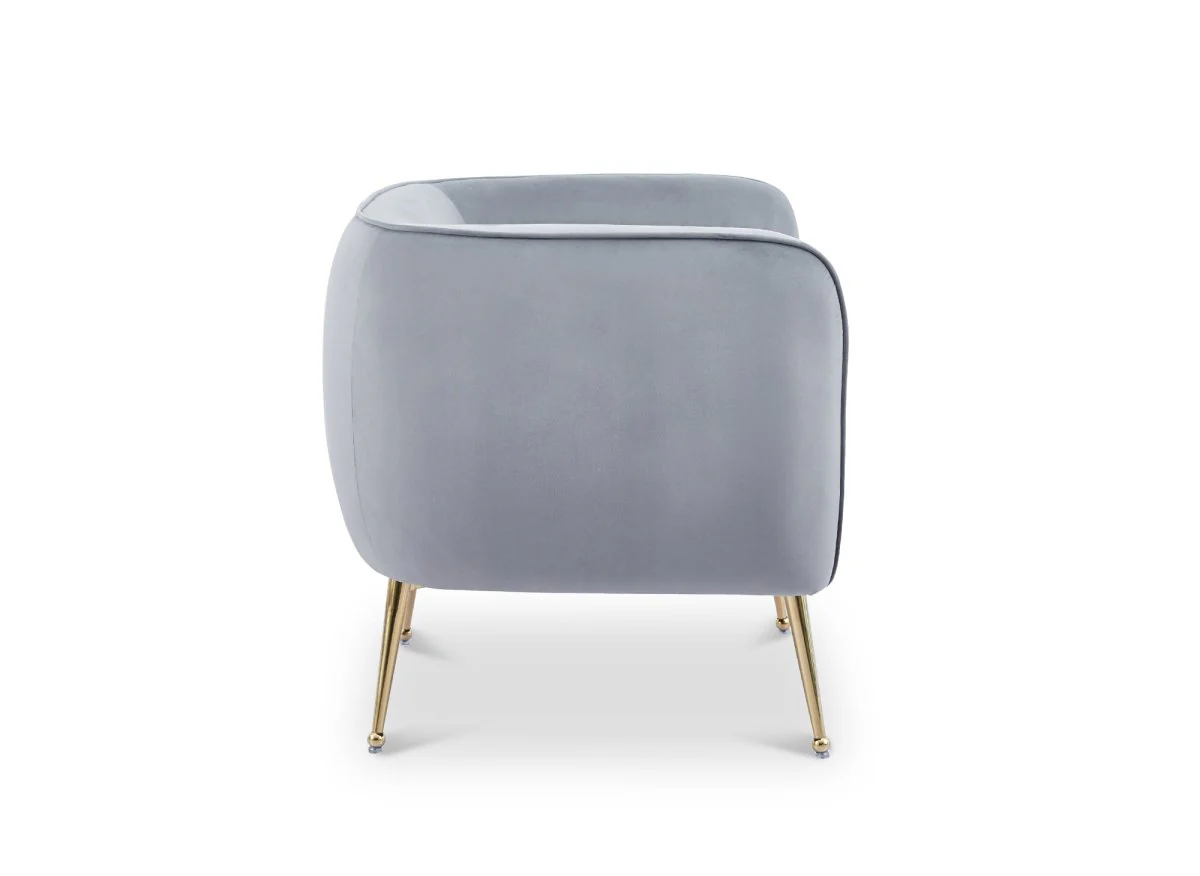 Fauteuil cabriolet en velours gris pieds doré PERRY - Image 4