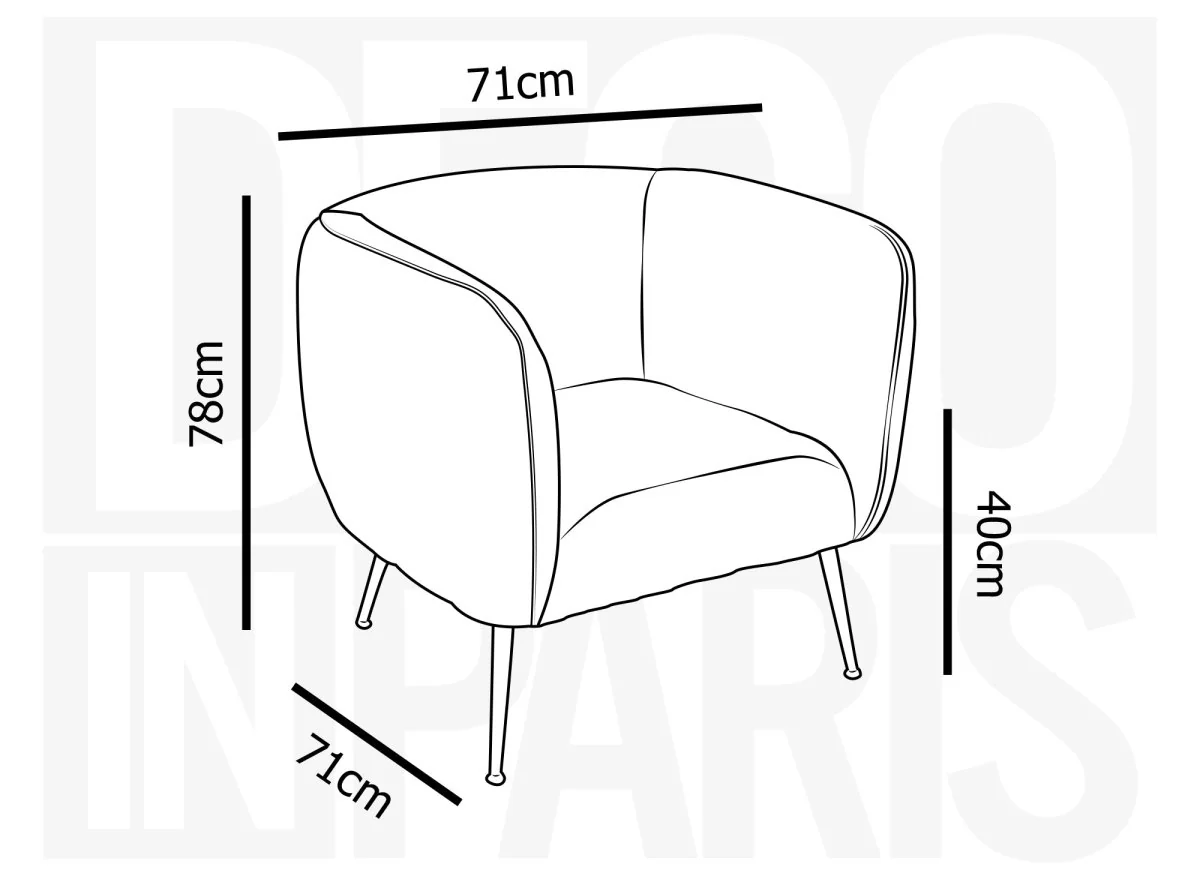 Fauteuil cabriolet en velours gris pieds doré PERRY - Image 6