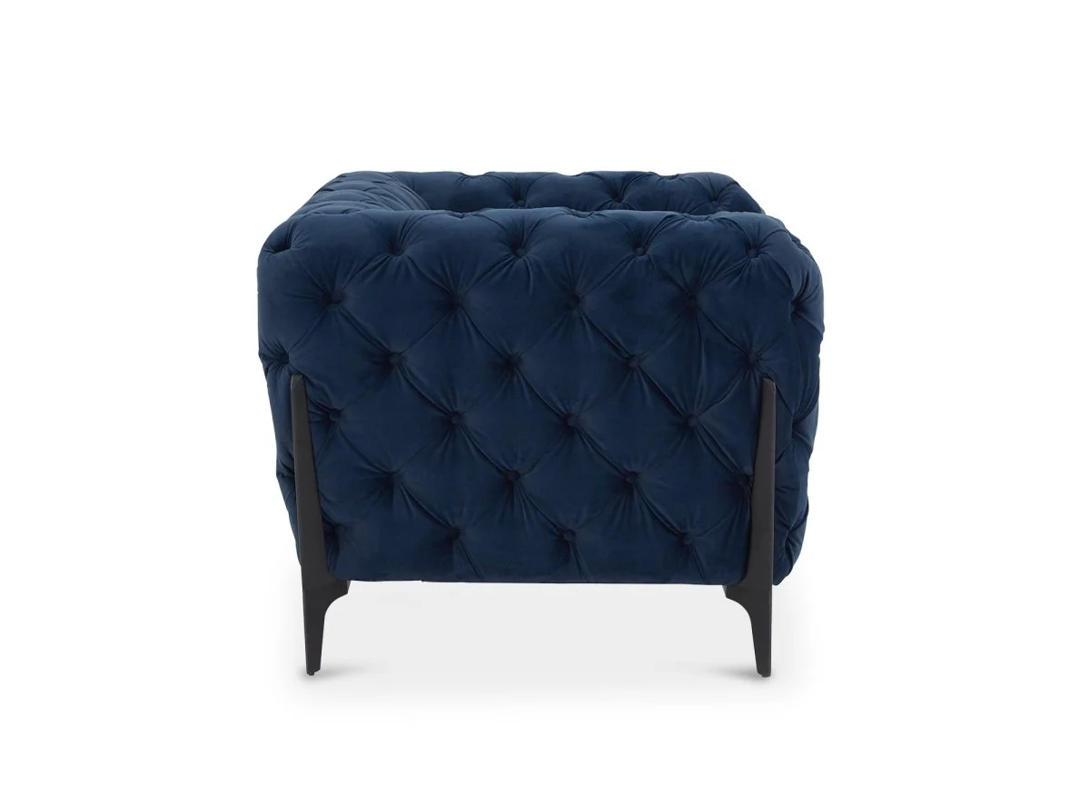 Fauteuil capitonné chesterfield velours bleu CARMEN - Image 6