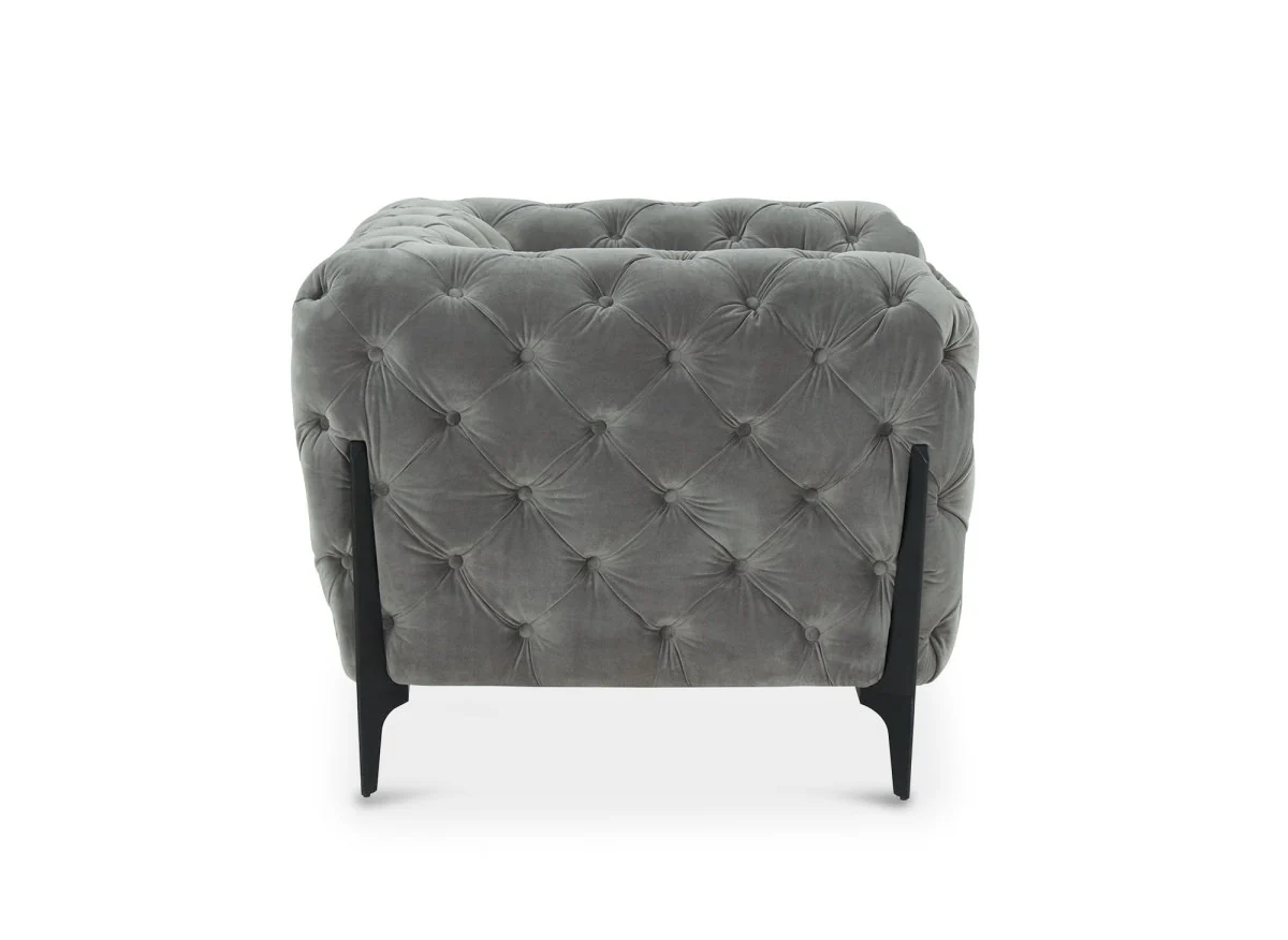 Fauteuil capitonné chesterfield velours gris CARMEN - Image 6