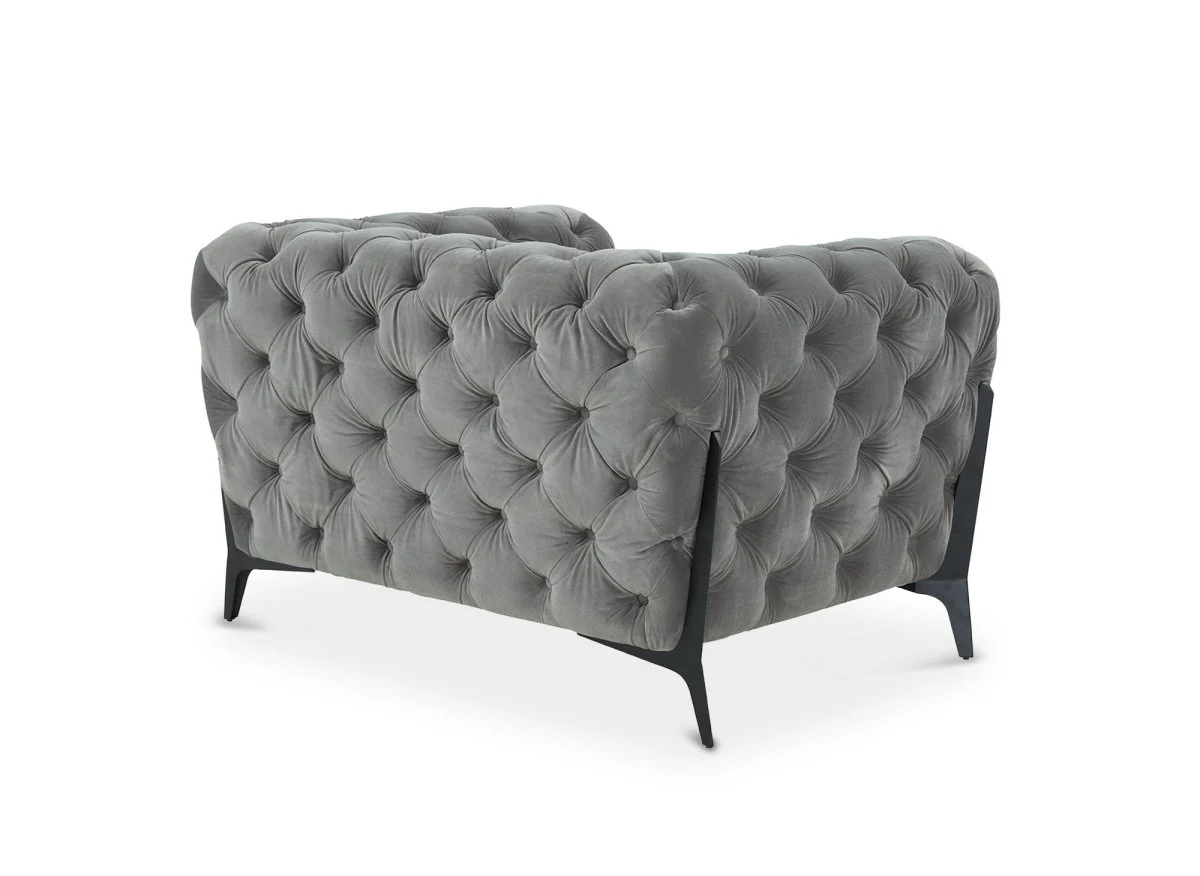 Fauteuil capitonné chesterfield velours gris CARMEN - Image 7