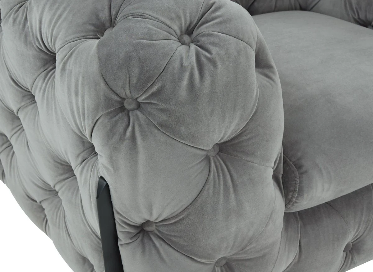 Fauteuil capitonné chesterfield velours gris CARMEN - Image 9