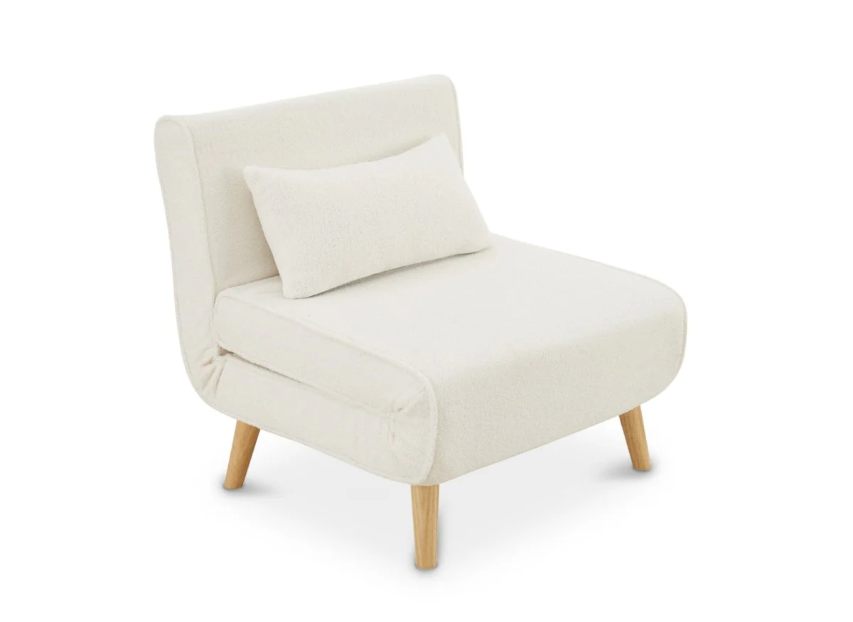 Fauteuil convertible en tissu effet peau de mouton blanc écru TONKA - Image 4