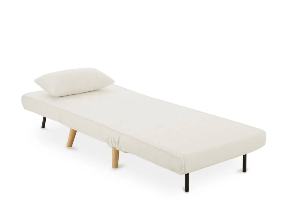 Fauteuil convertible en tissu effet peau de mouton blanc écru TONKA - Image 5
