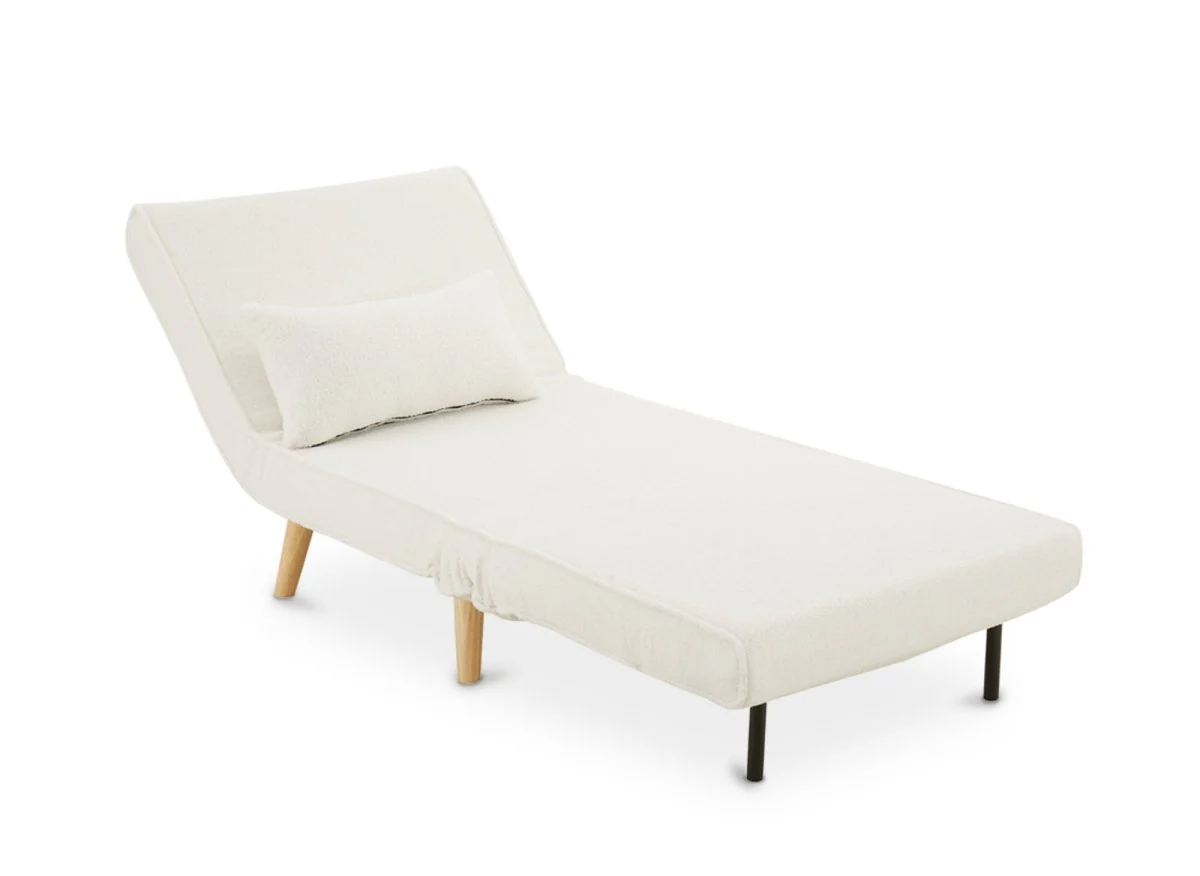 Fauteuil convertible en tissu effet peau de mouton blanc écru TONKA - Image 6
