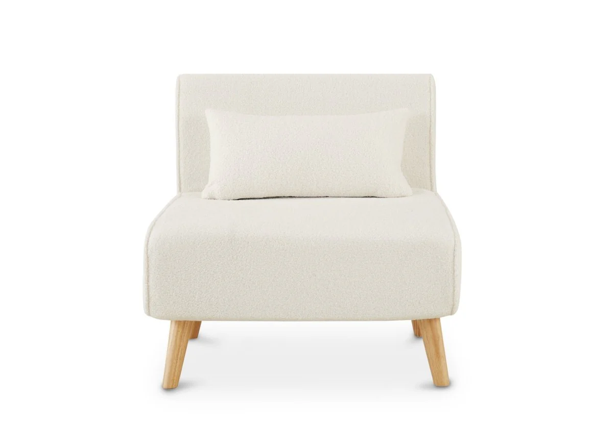 Fauteuil convertible en tissu effet peau de mouton blanc écru TONKA - Image 7