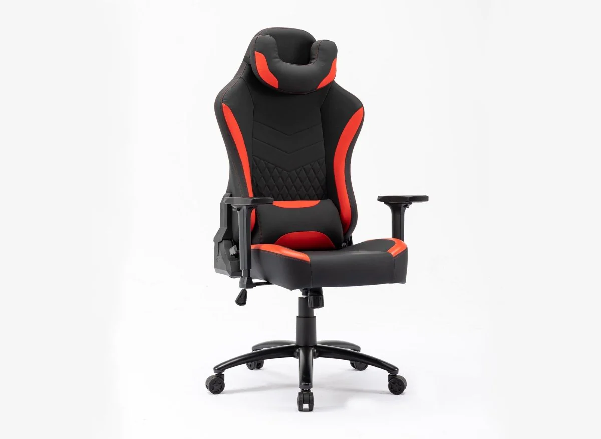 Fauteuil de bureau gaming en simili cuir noir et rouge EVALD - Image 3