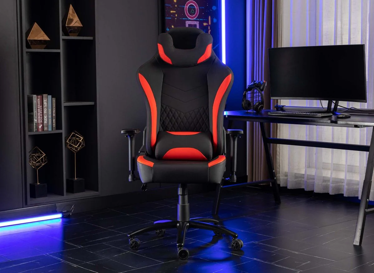 Fauteuil de bureau gaming en simili cuir noir et rouge EVALD - Image 4