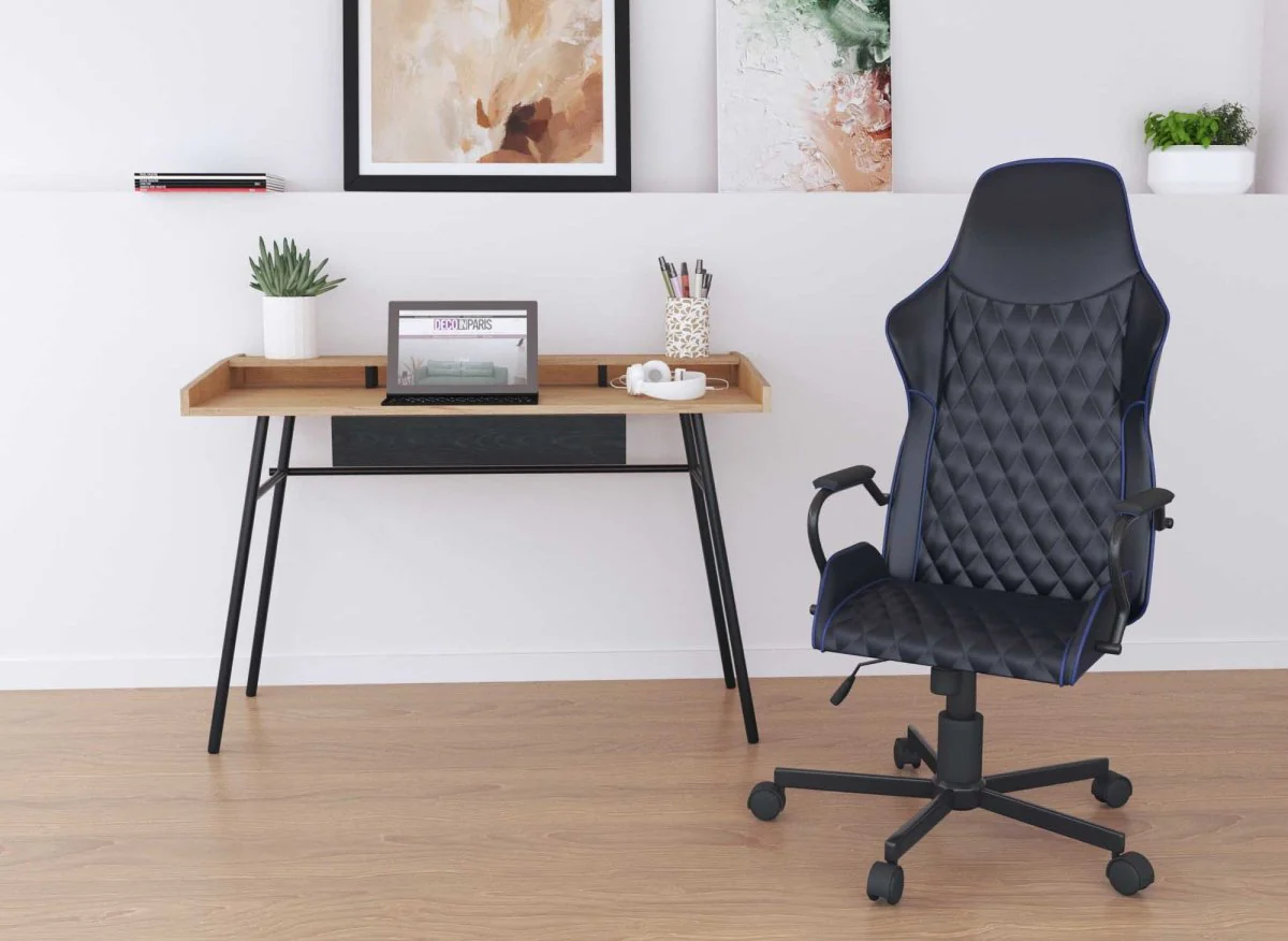 Fauteuil de bureau noir et bleu en simili cuir ATOMIC - Image 4