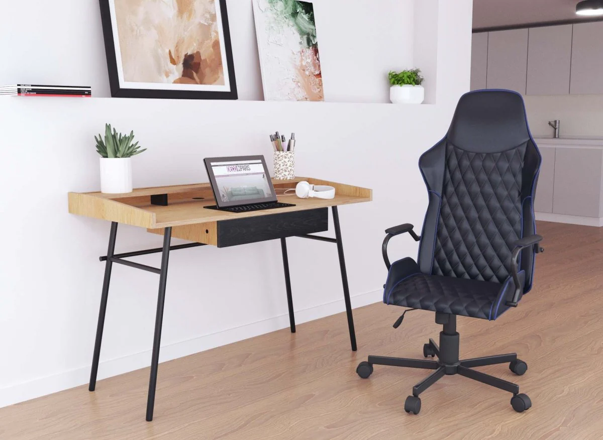 Fauteuil de bureau noir et bleu en simili cuir ATOMIC - Image 5