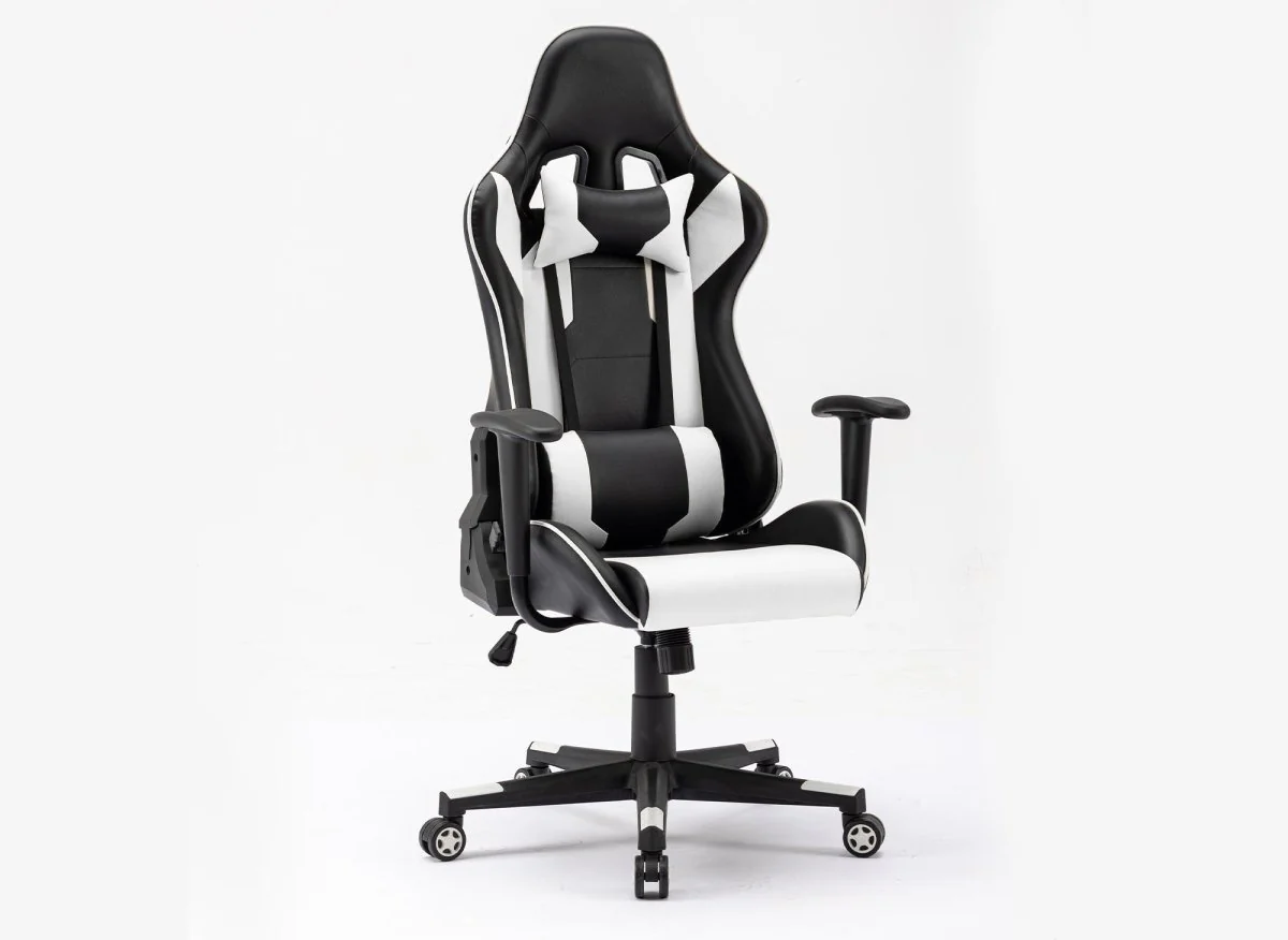Fauteuil gaming en simili cuir noir et blanc LYHAM - Image 3