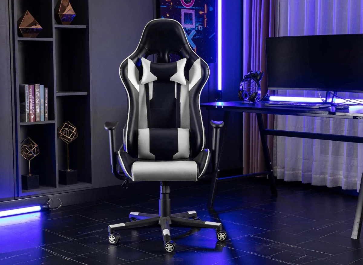 Fauteuil gaming en simili cuir noir et blanc LYHAM - Image 4