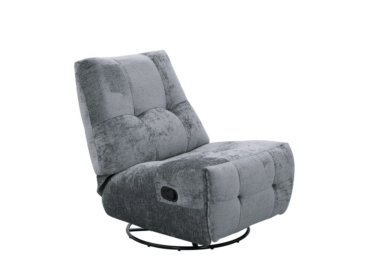 Fauteuil relax pivotant en velours chiné gris LISON - Image 4