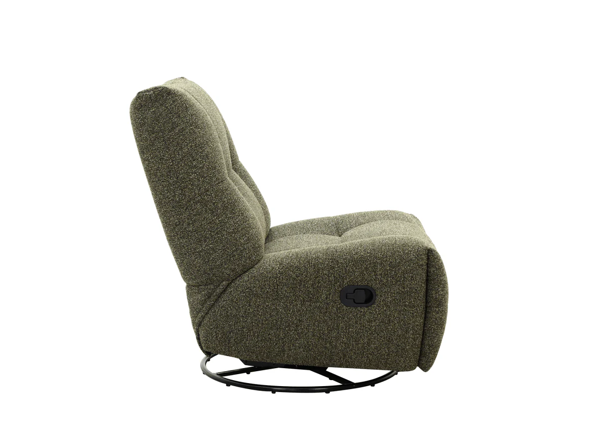 Fauteuil relax pivotant en velours texturé vert kaki LISON - Image 5