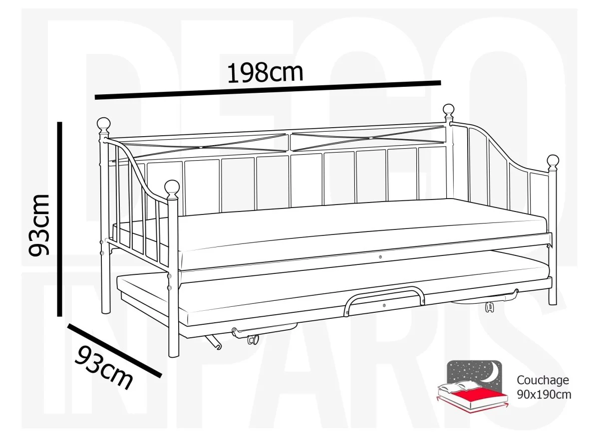 Lit banquette gigogne en métal blanc ALICIA 90 x 190 cm - Image 10
