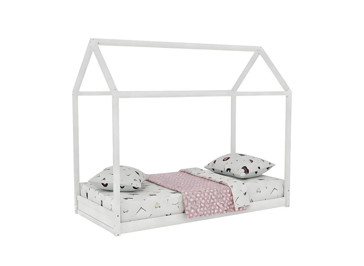 Lit cabane en bois blanc 90 x 190 cm POPY - Image 2