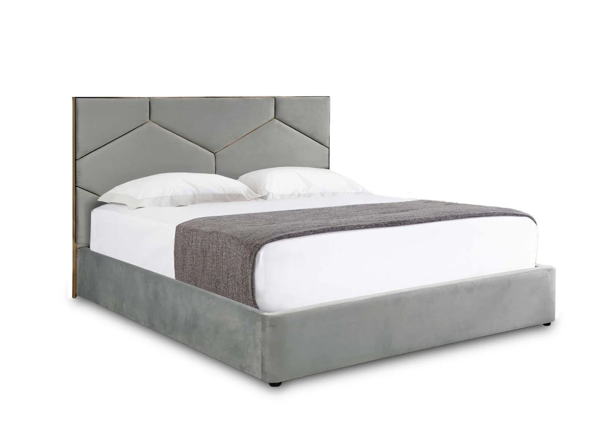 Lit coffre avec tête de lit design en velours gris LARA 180 x 200 cm - Image 4