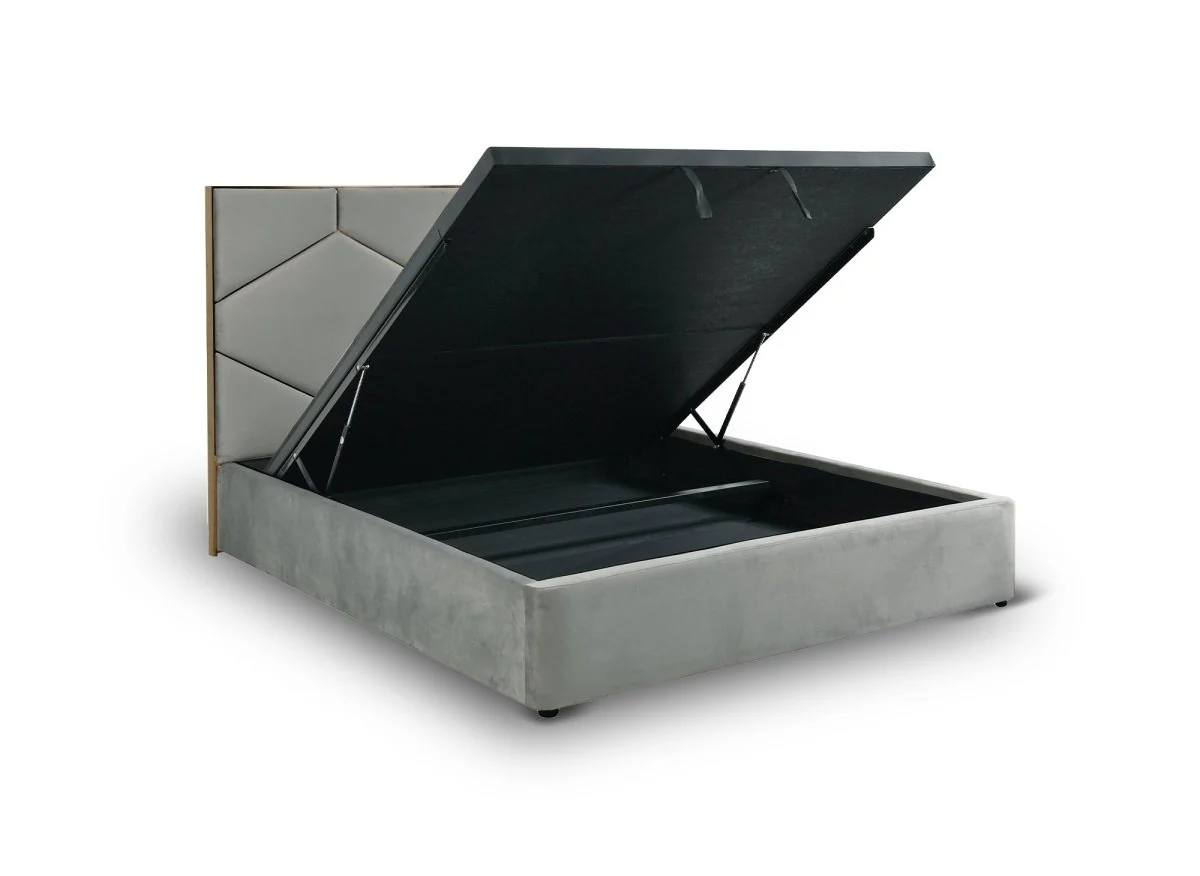 Lit coffre avec tête de lit design en velours gris LARA 180 x 200 cm - Image 5