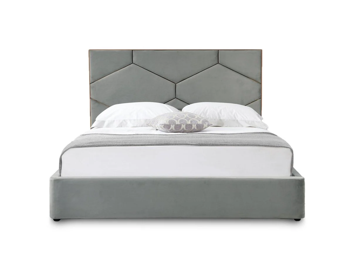 Lit coffre avec tête de lit design en velours gris LARA 180 x 200 cm - Image 6