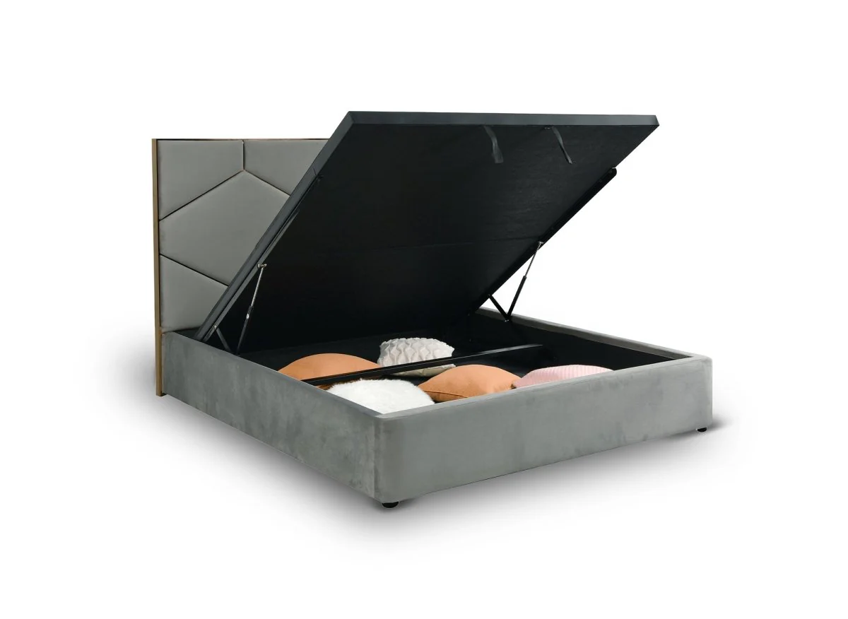 Lit coffre avec tête de lit design en velours gris LARA 180 x 200 cm - Image 7