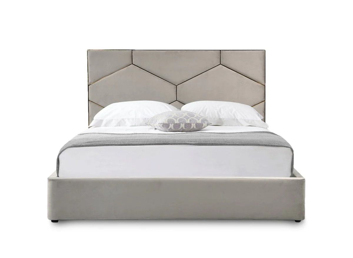 Lit coffre avec tête de lit design en velours taupe LARA 180 x 200 cm - Image 6